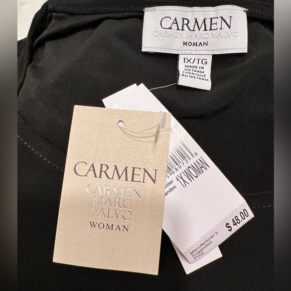 CARMEN MARC VALVO COUTURE Black Short Puff Sleeve Shirt Blouse Plus Size 1X - Picture 4 of 4